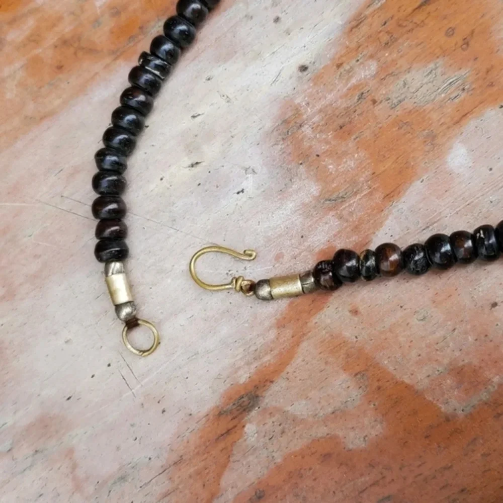 Vintage boho wood etched necklace‎